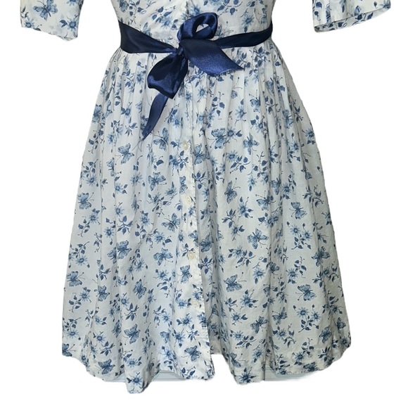 The Villager Vintage 60s Blue White Butterfly Floral Belted Button Down Dress XS - Picture 3 of 10